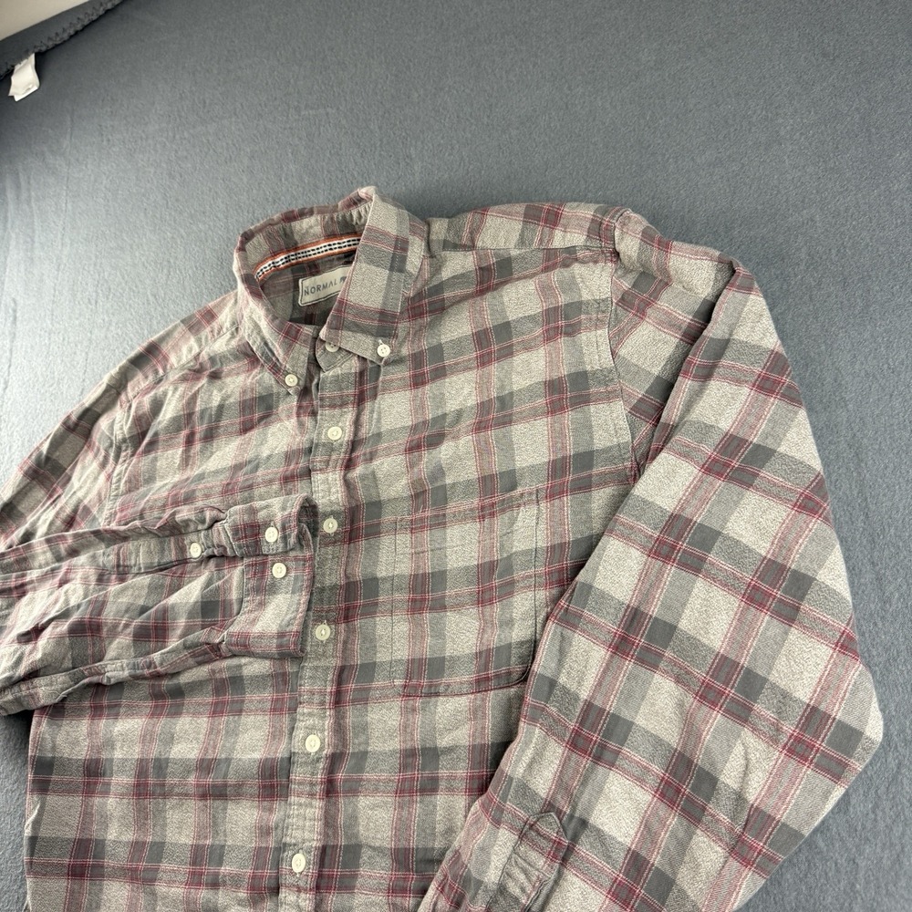 Normal Brand Shirt Men's L Gray Purple Flannel Plaid Outdoor Pocket Causal Work
